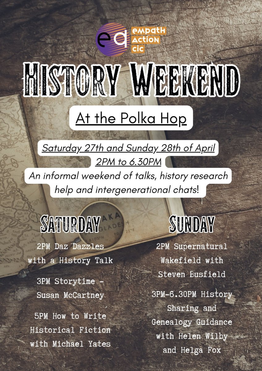 Among other amazing guests we have the wonderful writer Michael Yates joining us at The Polka Hop this History Weekend to talk about creating Historical Fiction! Plus you'll hear a reading from Michael from one of his thrilling novels!  #TimekeepersWakefield #FreeEvents