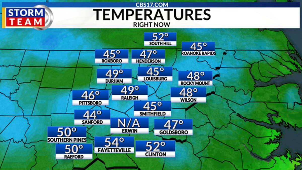 Here are your 5am temperatures for central North Carolina. Tune into #CBS17 for the full forecast -- we're on until 7am