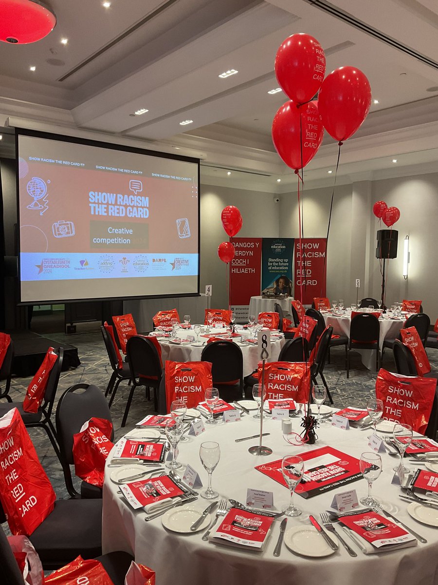 We are set up and ready for @theredcardwales Creative Competition awards ceremony today, celebrating the fantastic achievements of young people across Wales through their anti-racism themed artwork.   #ShowRacismtheRedCard #SRtRCComp24