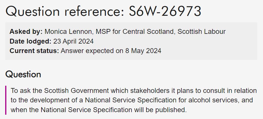 Many thanks to @MonicaLennon7 for raising a number of timely questions relating to alcohol treatment and care 👏 Read the questions: 🔹parliament.scot/chamber-and-co… 🔹parliament.scot/chamber-and-co… 🔹parliament.scot/chamber-and-co… 🔹parliament.scot/chamber-and-co…