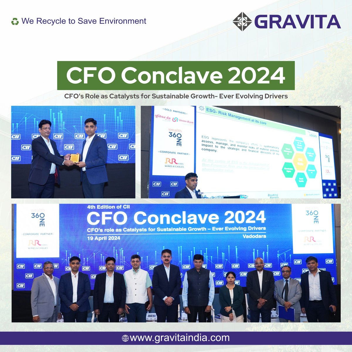 Great news! Our GM ESG, Rohit Nanoty, shared his expertise at CII's CFO Conclave on how CFOs can drive sustainable growth. #GravitaIndia #ESG #Sustainability #CII #ProudMoment