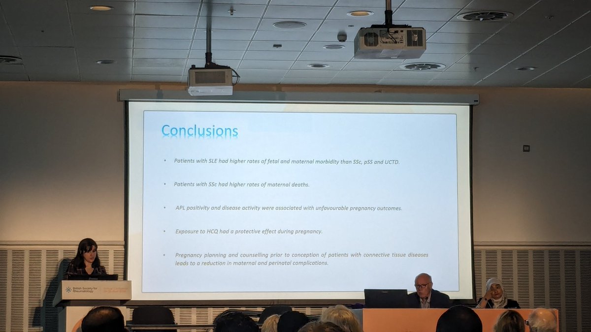 Mia Rodziewicz (@miarodziewicz) on Twitter photo Excellent presentation by <a href="/cristianasieiro/">Cristiana Sieiro Santos</a> 👏
465 pregnancies from a single centre in 🇪🇸 across CTDs
🔴More adverse pregnancy outcomes (APOs) in SLE
🟠 Maternal mortality higher in SSc
🟡 aPL independent predictors of APOs
🟢HCQ protective across diseases Excellent presentation by <a href="/cristianasieiro/">Cristiana Sieiro Santos</a> 👏
465 pregnancies from a single centre in 🇪🇸 across CTDs
🔴More adverse pregnancy outcomes (APOs) in SLE
🟠 Maternal mortality higher in SSc
🟡 aPL independent predictors of APOs
🟢HCQ protective across diseases