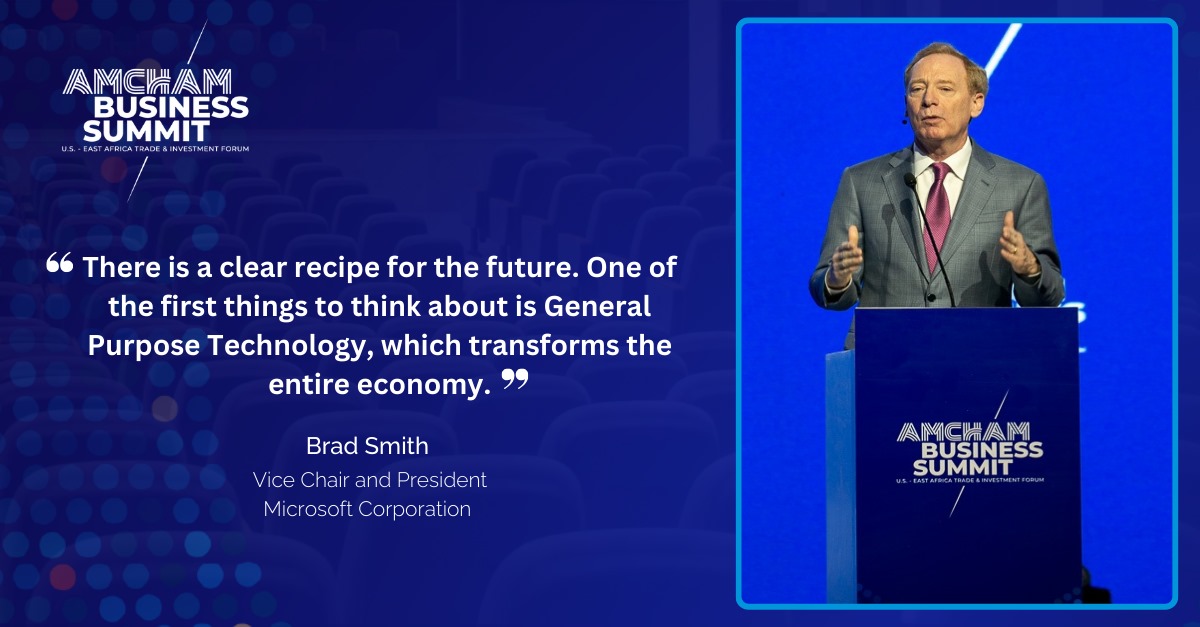 AmChamKE's tweet photo. Vice Chair and President of Microsoft Corporation @BradSmi delivers his keynote speech, providing powerful insights into the transformative impact of Generative AI at the fourth #AMCHAMSummit
#FutureOfTrade #AMCHAMSummit24 https://t.co/ETccQI8kx6