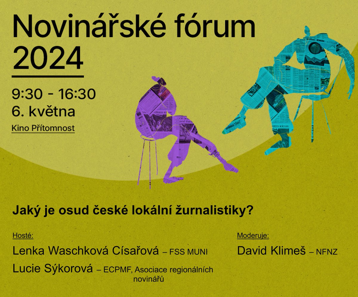 NFNZ - Nadační fond nezávislé žurnalistiky (@nfnzurnalistiky) on Twitter photo ❓ Jaký je osud české lokální žurnalistiky? Diskutovat na #NovinarskeForum s <a href="/david_klimes/">David Klimeš</a> budou Lucie Sýkorová <a href="/lucies193/">Lucie Sykorova</a> a Lenka Waschková Císařová <a href="/LenkaWC/">Lenka W. Cisarova</a>.
Vyhlásíme také výsledky naší grantové výzvy Podpora lokální žurnalistiky 2024.
Registrace 👇
forms.gle/9Hq9qAzcBNRDRW… ❓ Jaký je osud české lokální žurnalistiky? Diskutovat na #NovinarskeForum s <a href="/david_klimes/">David Klimeš</a> budou Lucie Sýkorová <a href="/lucies193/">Lucie Sykorova</a> a Lenka Waschková Císařová <a href="/LenkaWC/">Lenka W. Cisarova</a>.
Vyhlásíme také výsledky naší grantové výzvy Podpora lokální žurnalistiky 2024.
Registrace 👇
forms.gle/9Hq9qAzcBNRDRW…
