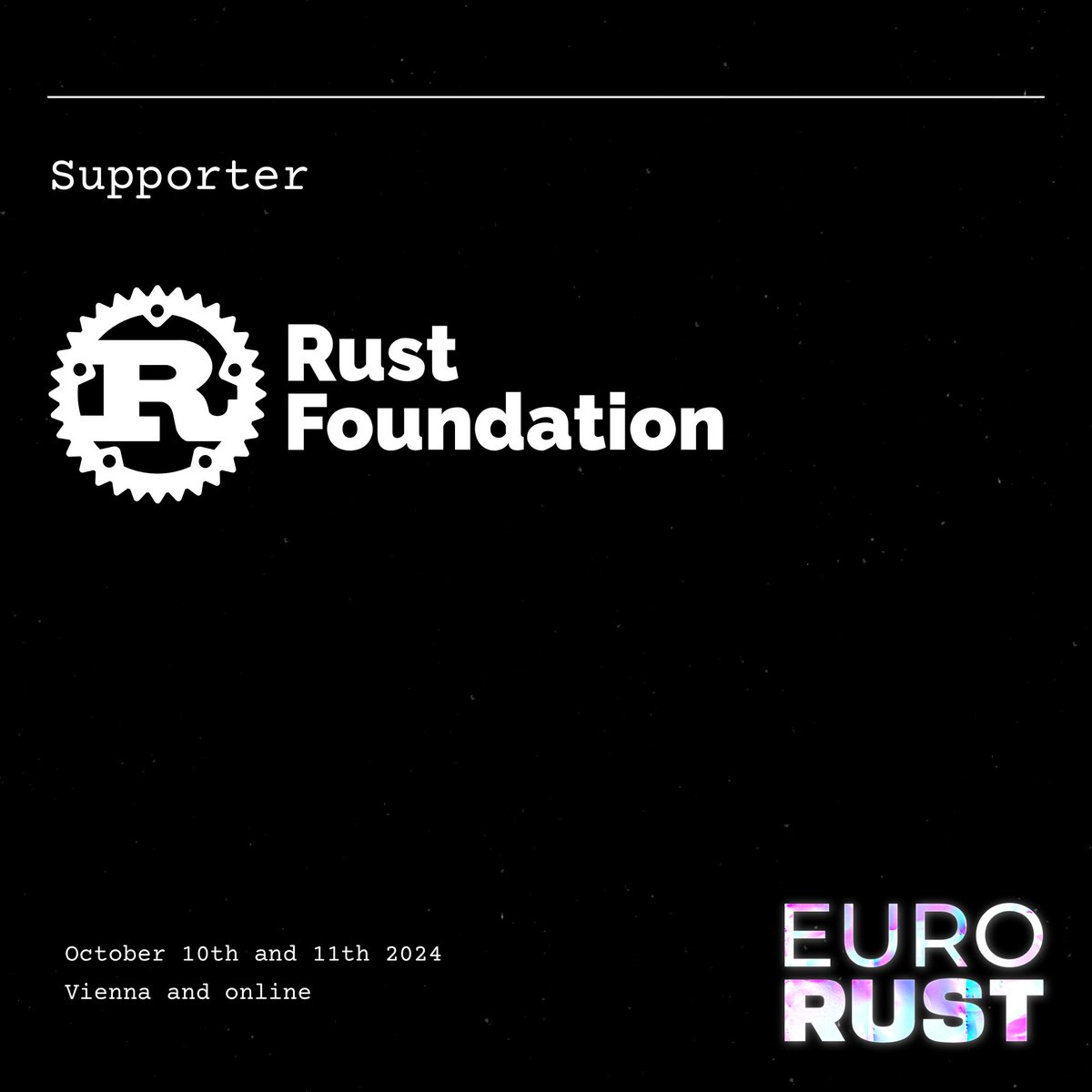 Shout out to @rust_foundation for joining #eurorust24 as a Supporter! 🦀💜 Learn more about the Rust Foundation and their work: foundation.rust-lang.org #rustlang