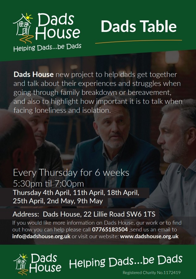 Dad's House Dad's Table Thursday evenings helping & supporting #dads when facing #familybreakdown #bereavement #loneliness. Talking is good and even better when the kettle is on & the biscuits on the table @JeremyVineOn5 #menshealth #nutrition dadshouse.org.uk