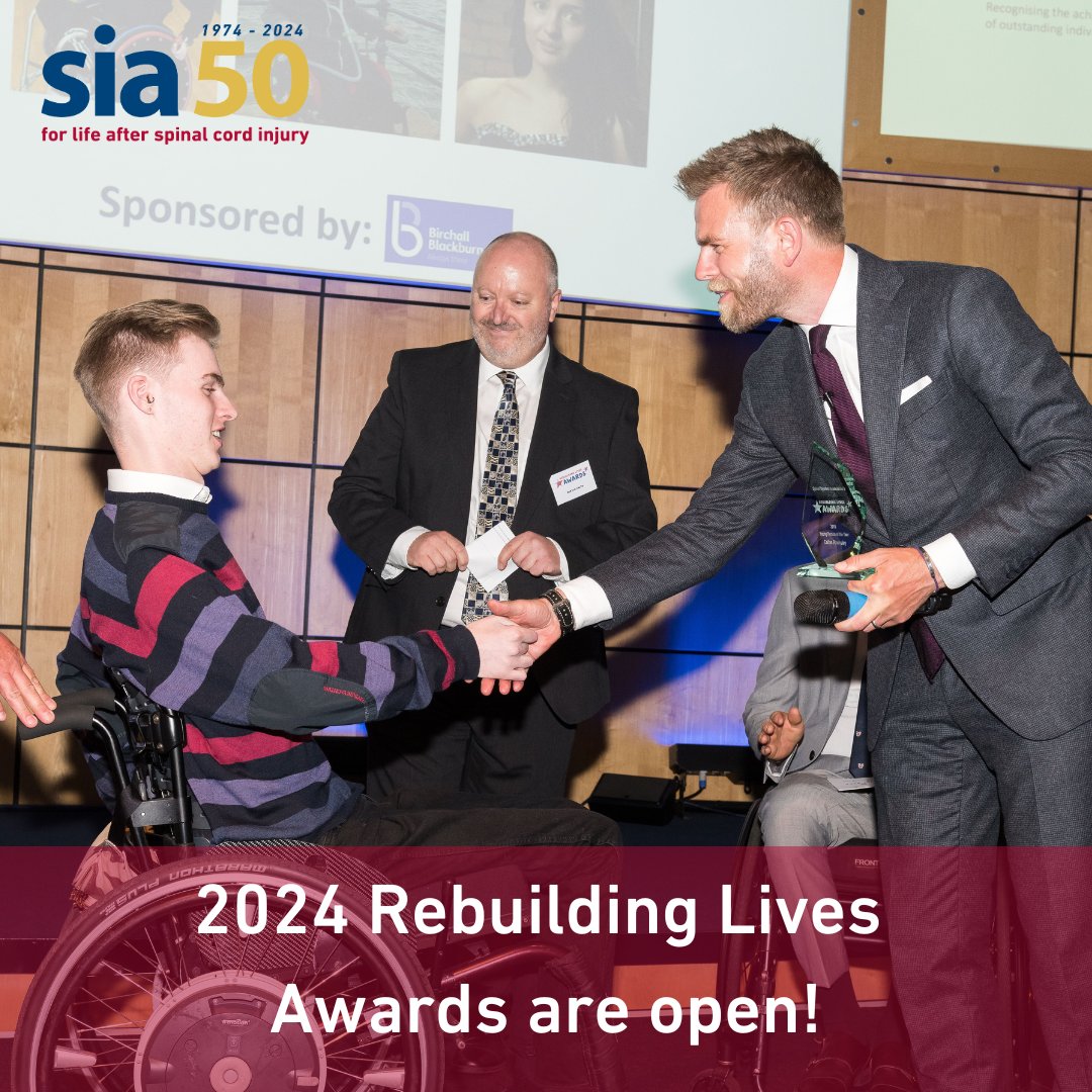 There is just one day left to get your nominations in for the Rebuilding Lives Awards! Do you know a remarkable person or team making a big impact to the #SCI community? Why not celebrate them by nominating them for an award? Find out more: spinal.co.uk/news/rebuildin…