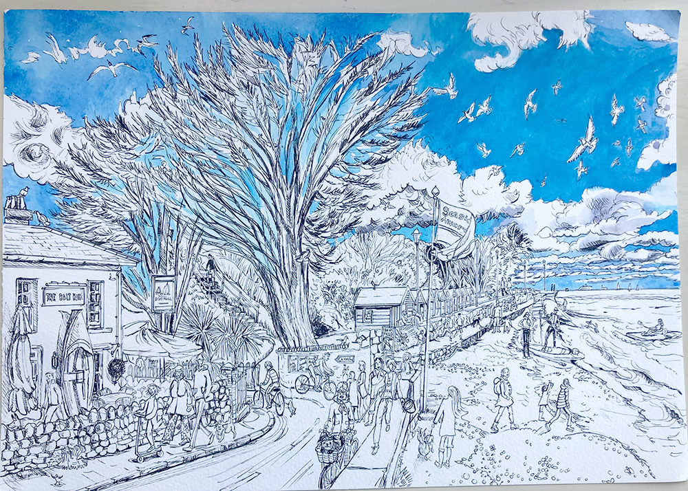 MariaWardArtist's tweet photo. I'm painting a sketch of Puckpool today, I've left it overnight for the sky to dry properly and I'm looking forward to adding the rest of my pallet :) https://t.co/28bpifliWr