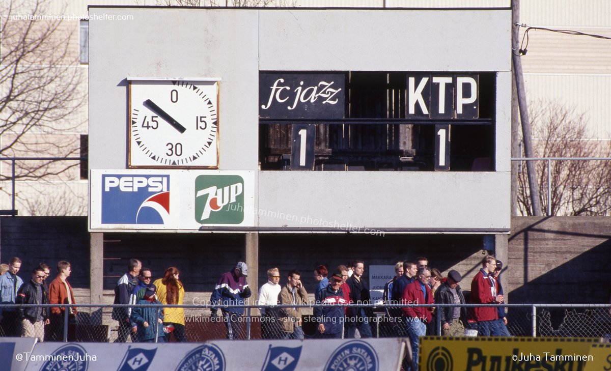 First match of the #Veikkausliiga season 25 years ago, 25 April 1999, FC Jazz Pori v @KTPKotka. There was a bit of green grass to be seen on the pitch, plastic wasn't in yet in use. #FCJazz #Pori #KTPKotka #KotkanTP