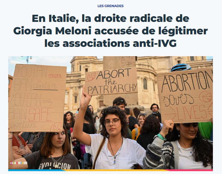 𝐋'𝐞𝐱𝐭𝐫ê𝐦𝐞 𝐝𝐫𝐨𝐢𝐭𝐞, 𝐪𝐮𝐞𝐥 𝐪𝐮𝐞 𝐬𝐨𝐢𝐭 𝐬𝐨𝐧 𝐯𝐢𝐬𝐚𝐠𝐞 𝐞𝐭 𝐬𝐨𝐧 𝐝𝐢𝐬𝐜𝐨𝐮𝐫𝐬, 𝐫é𝐝𝐮𝐢𝐫𝐚 𝐭𝐨𝐮𝐣𝐨𝐮𝐫𝐬, 𝐝𝐚𝐧𝐬 𝐥𝐞𝐬 𝐟𝐚𝐢𝐭𝐬, 𝐥𝐞 𝐝𝐫𝐨𝐢𝐭 𝐝𝐞𝐬 𝐟𝐞𝐦𝐦𝐞𝐬. L'Italie autorise désormais les anti-IVG à se rendre dans les cliniques pour