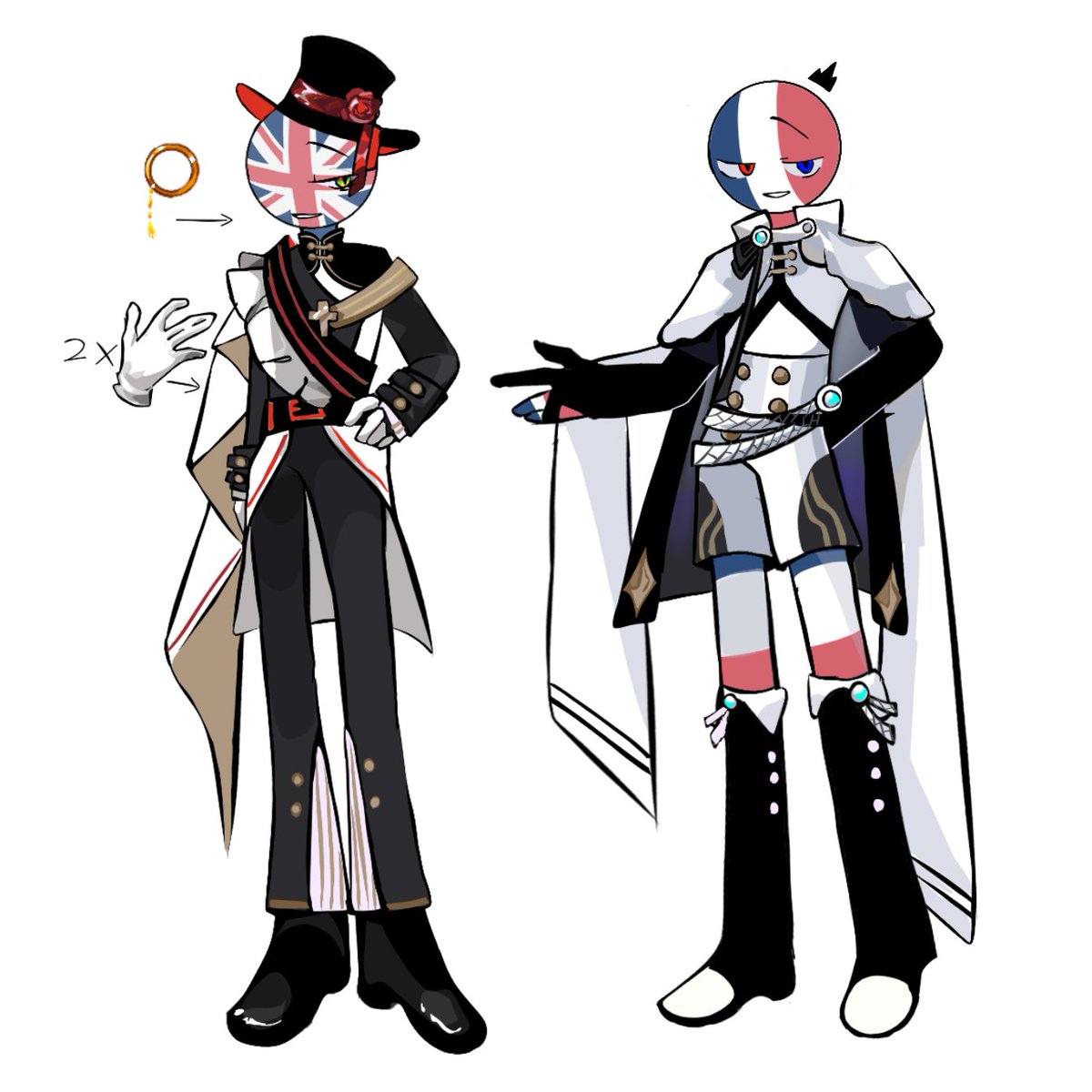 🇬🇧和🇫🇷私設，我不會服裝設計，我盡力了🥲 #컨트리휴먼 #カントリーヒューマンズ #countryhumans  #CountryHumans  #countryhumansBritain  #countryhumansFrance