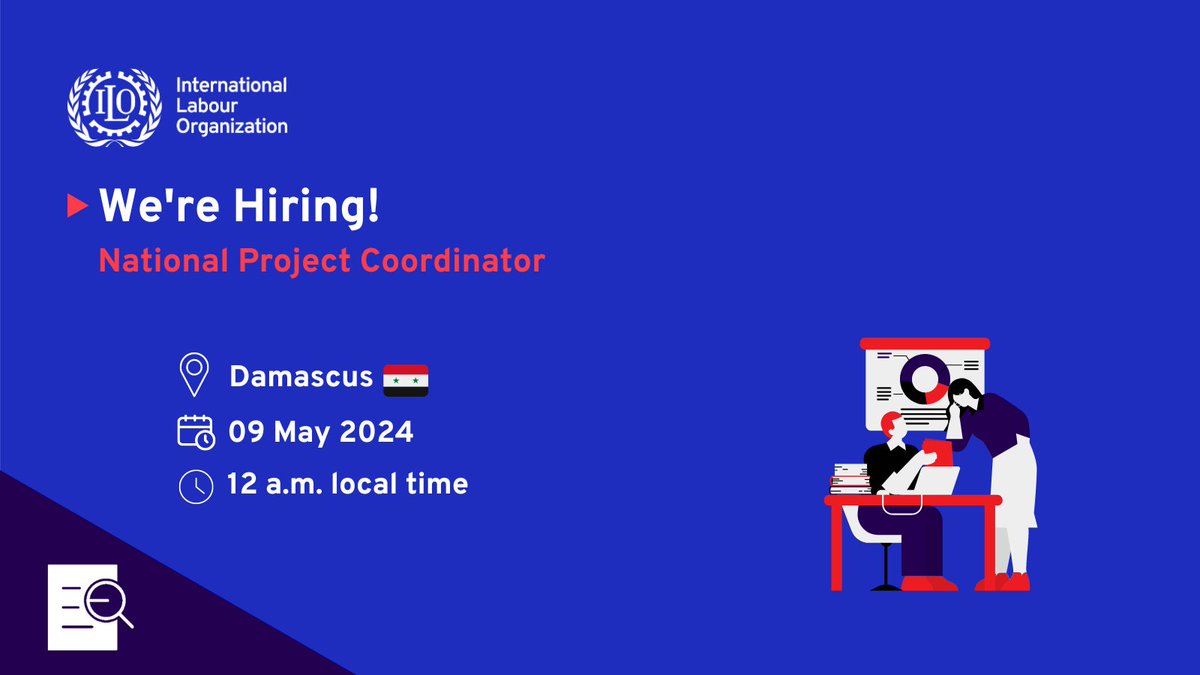 🚨JOB OPPORTUNITY🚨 We are hiring for the position of 'National Project Coordinator' in Damascus, Syria🇸🇾 📅09 May 2024 ⌛️12:00 a.m. local time. To check the required skills and to apply, click 🔗tinyurl.com/2aaa8zw9