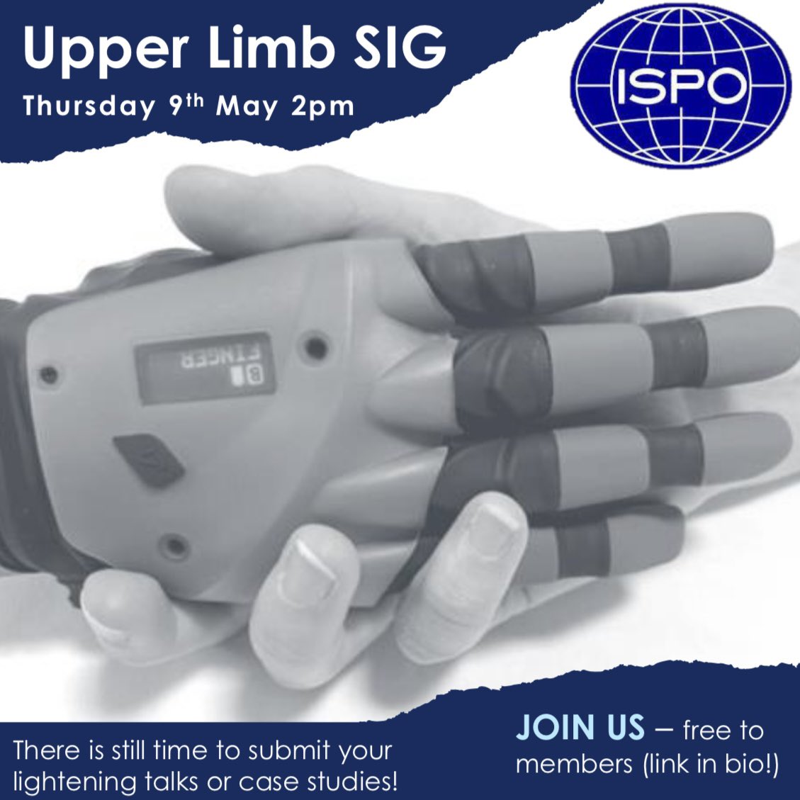 Our next upper limb special interest group is scheduled for 9th May at 2pm. It’s a great opportunity to share, discuss and learn together and there is still time to submit your lighting talks and case studies to @info@ispo.org.uk #ISPOUK #upperlimbprosthetics