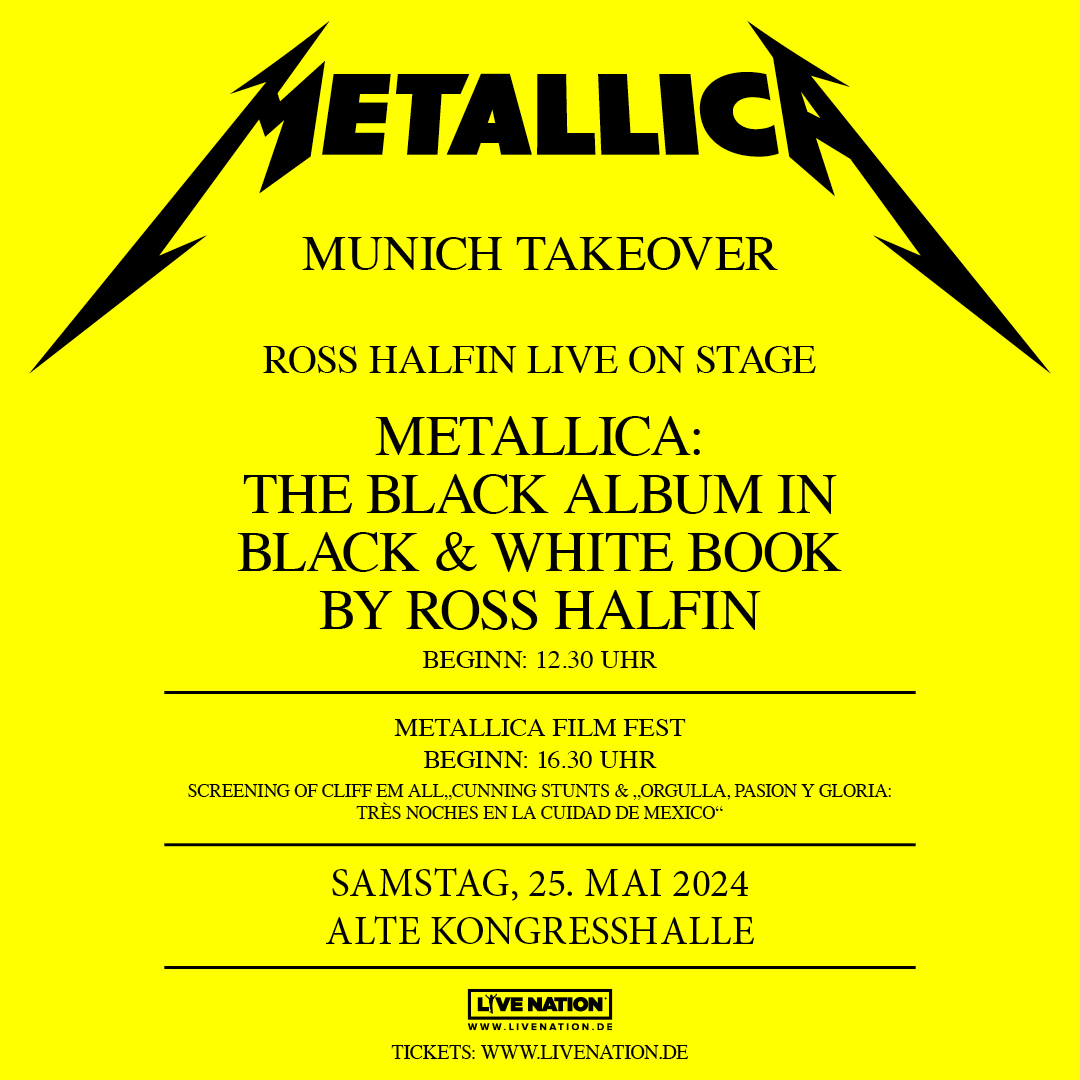 Ein @Metallica-Takeover! Am 25. Mai können alle Fans neben einer exklusiven Lesung des Musikfotografs @RossHalfin außerdem drei Filmvorstellungen der Band in München erleben! 🤘 🎟️ Tickets gibt es ab sofort im Ticketmaster Presale: bit.ly/3QCN1oj