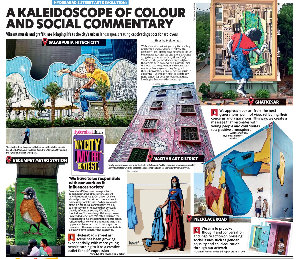 Hyderabad's Street Art Revolution: A kaleidoscope of colour and social commentary Read: toi.in/nG6QNa/a24gk #MyCityMyArt #StreetArt #Graffiti #Hyderabad