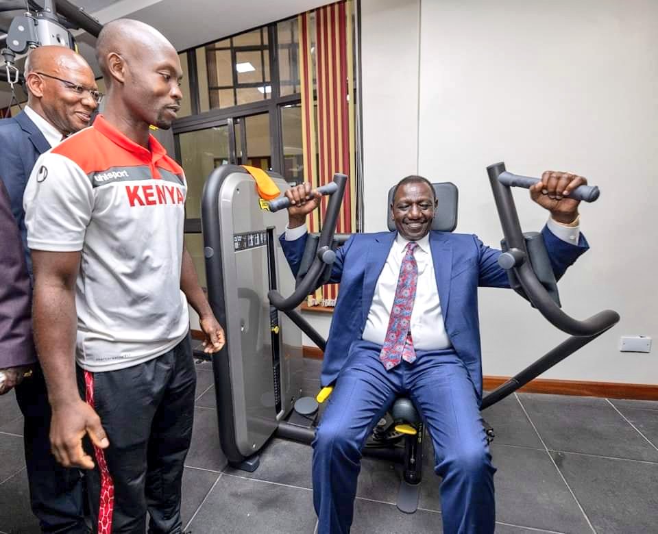 H.E Hon. William Ruto tests out gym equipment at the newly opened Members Health Club. #13thParliament