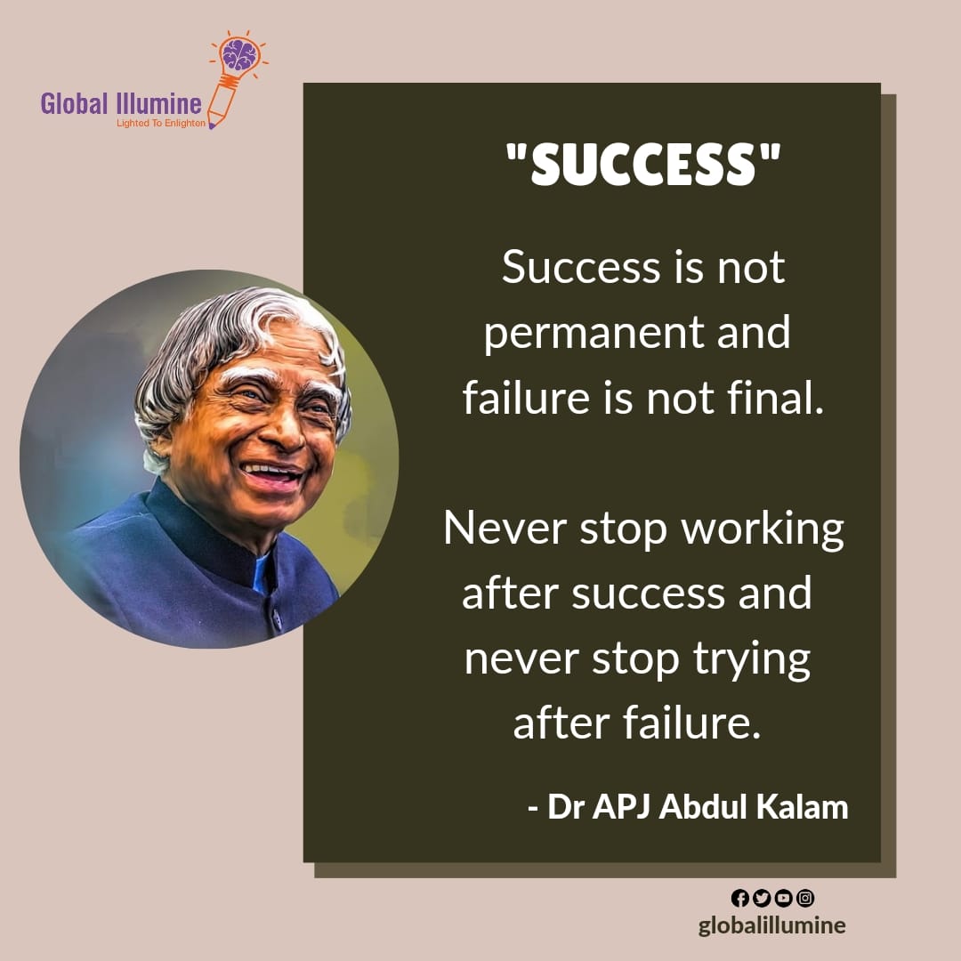 'SUCCESS: Success is not Permanent and Failure is not Final. 
Never stop working after success and never stop trying after failure.'
.
.
#Quotes #InspirationalQuotes @global_illumine #ChildrenEducation #BetterFuture #Scholarships #SupportNeedy #GiftEducation #EducationForAll