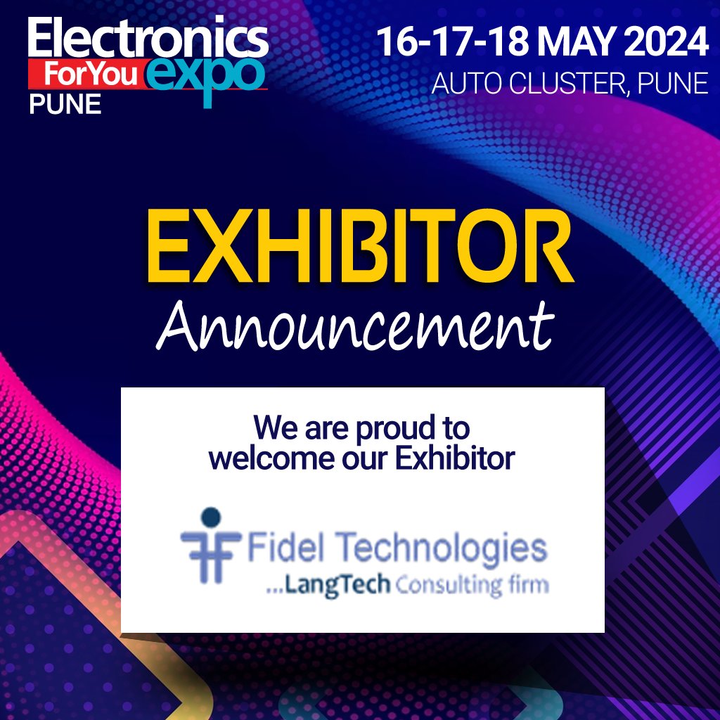 We're thrilled to welcome @Fideltech, Leading Language & Technology (LangTech) Services and Solutions Provider, as the latest exhibitor at the #EFYExpoPune2024!

Learn more: pune.efyexpo.com

#Electronics #EmbeddedSystems #Innovation #ElectronicsForYou #conference #EV