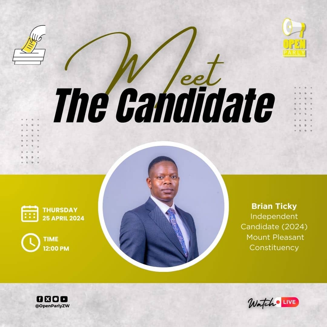 Today's episode of Meet The Candidate: @lnmanzini hosts independent candidate Brian Ticky @tickybrian. He's contesting the 27 April 2024 by-election in Mt Pleasant Constituency, Harare. The seat became vacant when Fadzai Mahere @advocatemahere resigned in solidarity with ex-CCC…