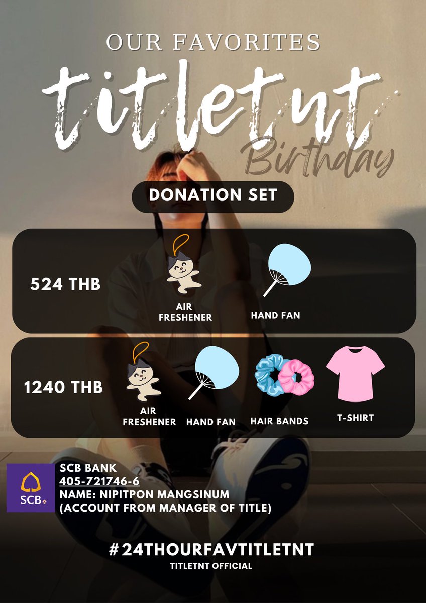 🎁 𝐓𝐢𝐭𝐥𝐞 𝐁𝐢𝐫𝐭𝐡𝐝𝐚𝐲 𝐏𝐫𝐨𝐣𝐞𝐜𝐭 🏆

#24thOurFavTitleTNT

🏆ร่วมเป็นส่วนหนึ่งในการมอบของขวัญที่แสนอบอุ่นในโปรเจกต์วันเกิดปีที่ 24 ของไตเติ้ลกันนะคะ

ระยะเวลาการโดเนท💰
⏰ 25 April 2024 -15 June 2024

🔗 forms.gle/HPPmRxQiT366ez…

#TitleTNT #TrophyTITLE