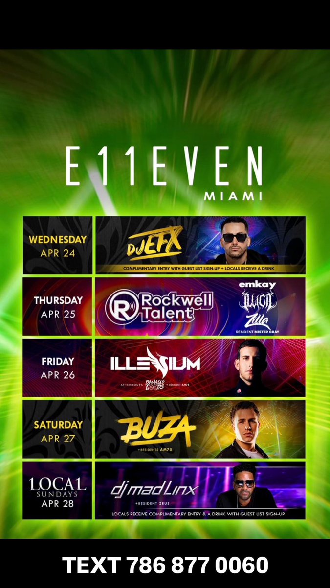 TEXT 786 877 0060 @11MIAMI 

.

#Weekend #Illenium #April #ALLTHINGSMIAMI #E11EVEN #E11EVENMiami #11Miami #E11EVENPromoter #11Promoter #MiamiPromoter #MiamiBeachPromoter #SouthBeachPromoter #BrickellPromoter #MiamiGuestList #MiamiHost #Miami #MiamiFlorida #DowntownMiami