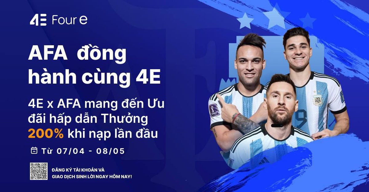 ThuanCapital's tweet photo. 🔥 🔥 Sàn Giao Dịch #4E: Xu Hướng Đầu Tư Mới

👉Bạn đang tìm kiếm một sàn giao dịch tích hợp đủ các loại tài sản, nạp rút nhanh, giao dịch mượt mà, không giật, lag? Tham khảo sàn 4E

✔️ Giao diện thông minh, tích hợp công nghệ AI
✔️ Hơn 430 loại tài sản: ngoại hối, chứng khoán, chỉ số, tiền mã hóa,...
✔️ Bảo mật với KYC, SSL, chữ ký đa bước
✔️ Đối tác và là nhà tài trợ toàn cầu của đội tuyển bóng đá Argentina
✔️ Khối lượng giao dịch 24h của 4E đã đạt 5 tỷ đô la Mỹ, dù mới hoạt động chính thức được 8 tháng

Đặc biệt, chương trình bonus 200% cho người dùng mới đang được 4E triển khai, nhanh tay tham gia ngay:  https://t.co/kSwn5IQZ44

#4e #4evietnam #4eexchange tài trợ