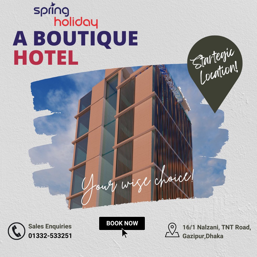 Unlock exclusive benefits! Own your suite in Gazipur's Boutique Hotel🗝️🏨

⤵️Sales Enquiries!
📲𝟎𝟏𝟑𝟑𝟐-𝟓𝟑𝟑𝟐𝟓𝟏(𝐖𝐡𝐚𝐭𝐬𝐀𝐩𝐩)

#springholiday #hotelsinbangladesh #deluxeroom #luxuryrooms #ownership #selling #InvestInSuccess  #industrialarea #GazipurCity #Dhaka