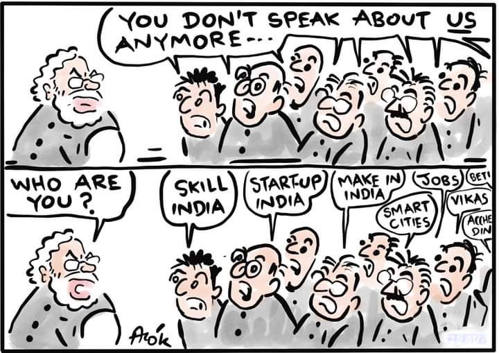 ___siddd___'s tweet photo. A thread to explain why #NarendraModi don't speak anymore about his La La Land Dreams like... 
Skill India
Start-up India
100 Smart cities
Make In India
Bullet Train
Beti Bachao
River Interlinking
Clean Ganga..........etc

#ModiDisasterForIndia #HaathBadlegaHalaat https://t.co/VzAf4JdBAl