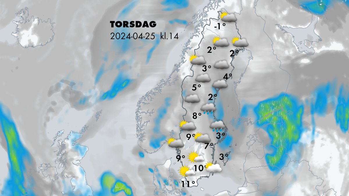God morgon :) I sydväst växlande molnighet med lokala skurar. I östra Svealand och sydöstra Norrland delvis regn eller blötsnö. I nordvästra Norrland halvklart till mulet och på sina håll lättare snöfall, lokalt med regn-inslag. Ha en bra #torsdag :) #vår #väder #Sverige