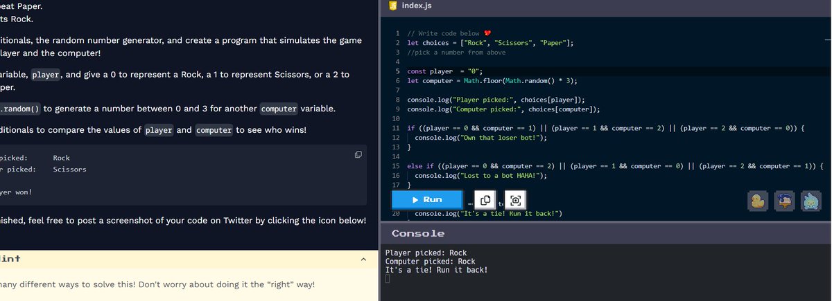 nBallsy's tweet photo. #30NitesOfCode #CodedexRockPaperScissors Day 24 JavaScript really throwing me for a loop but we keep going. Here's my Rock Paper Scissors game 🪨📜✂️ https://t.co/fGx5H8iStS