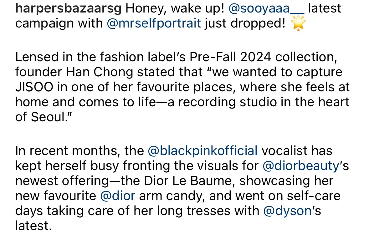 Oh yes, Jisoo is booked and busy.. Love to see when media mentioned her brands in one paragraph.. #JISOO #dior #diorbeauty #mrselfportrait #dyson