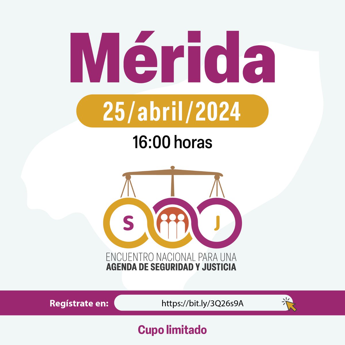 📢 Hoy 🕘  16 h

🟡🟠🔴 Sigue #EnVivo la inauguración de la 5ª sesión del #EncuentroNacionalSeguridadyJusticia que se llevará a cabo en 📍 Mérida

✅ Estados convocados #Yucatán, #Campeche #QuintanaRoo

🔴 Conéctate aquí bit.ly/3xH2AEz

#PJF_Escucha