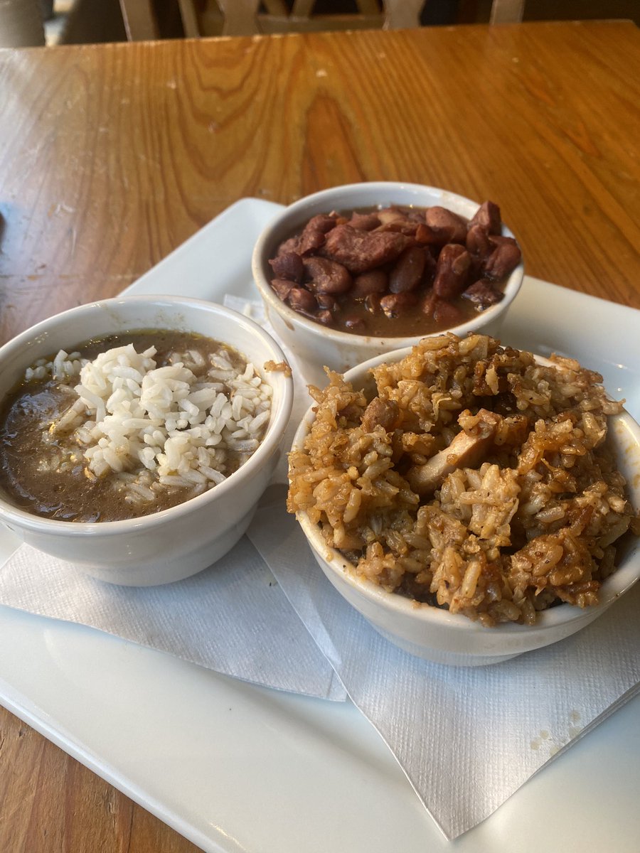 A Nola taster plate. Obviously I didn’t think it through because it is 3 bowls of rice. This town is super carb friendly. Red beans & rice- so yum! Another gumbo, this time chicken- nom nom, jambalaya- meh yumish.