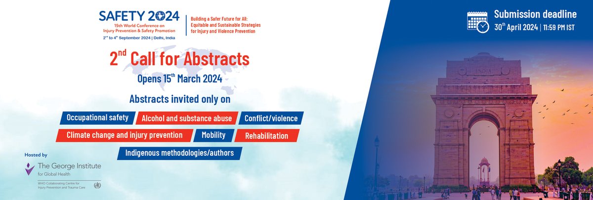 Your groundbreaking research deserves a platform! Don't miss this last opportunity n submit your abstracts for #Safety2024 to connect with like-minded individuals n make a difference in the Injury Prev & Safety Promotion field 🔊ONLY 6 DAYS REMAINING🔊 🔗bit.ly/48XJoQ3