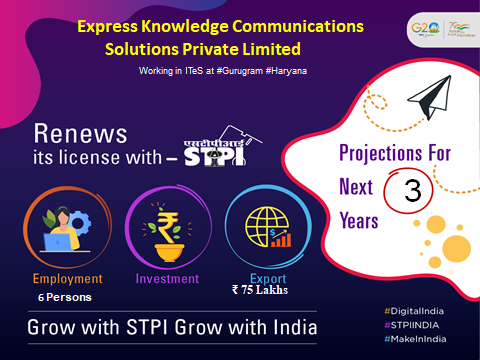 Congratulations M/s. Express Knowledge Communications Solutions Private Limited for renewal of license. #GrowWithSTPI #DigitalIndia #STPIINDIA
@AmritMahotsav
@arvindtw
@er_ashokg