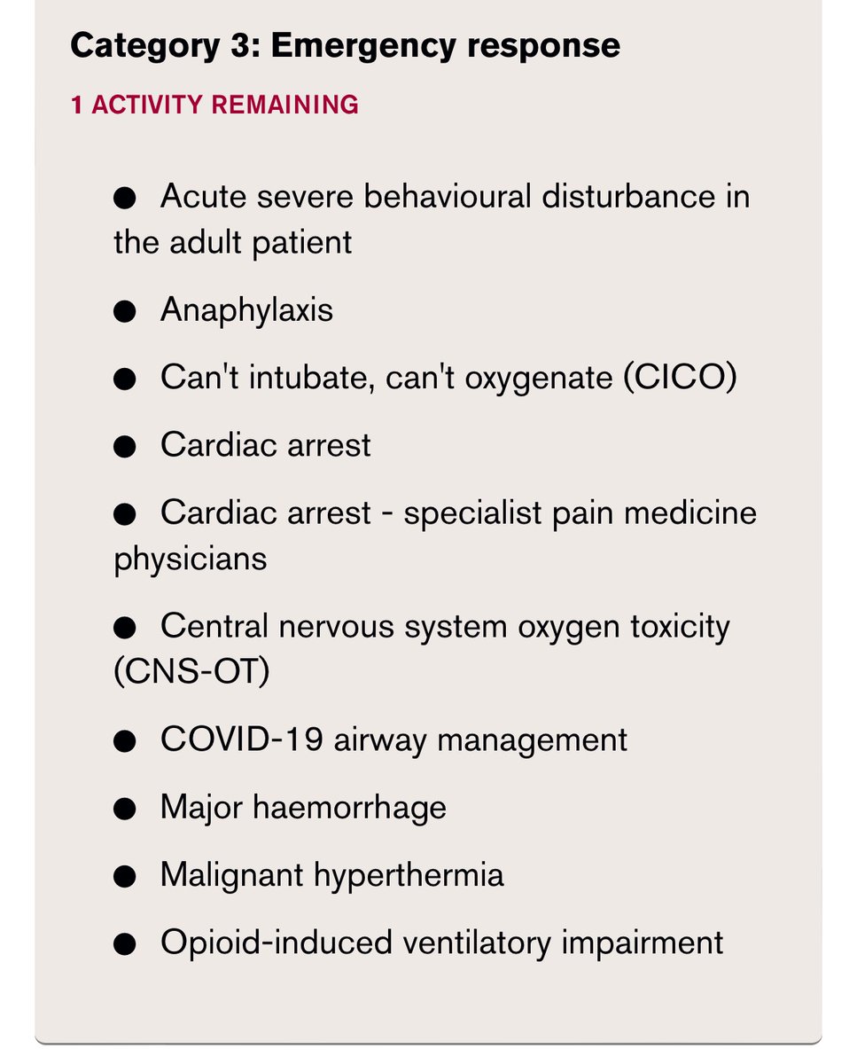 @DrGivasHit @doctimcook @SafeAirway @AICjournal @ANZCA You have to do one from the ten listed each year. You could (I think) do the same one every year and ignore the other 9. Not sure if this will change? So that if you did CICO this year, it would grey out for the following 2 years to encourage doing other activities.