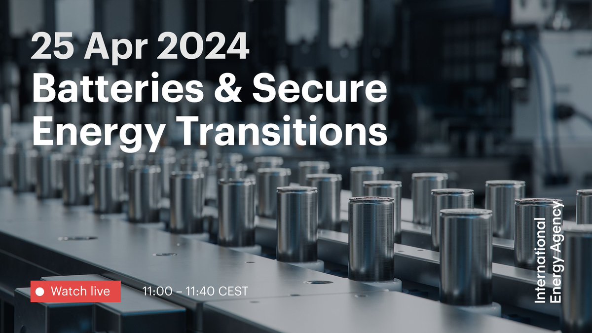 To learn more about @IEA’s new Special Report on Batteries & Secure Energy Transitions, read the full report, available online → iea.li/3Jz7WEx And join @Laura_Cozzi_, @WannerBrent & me for the LIVE launch event from 11:00 CEST → iea.li/49Tolyk