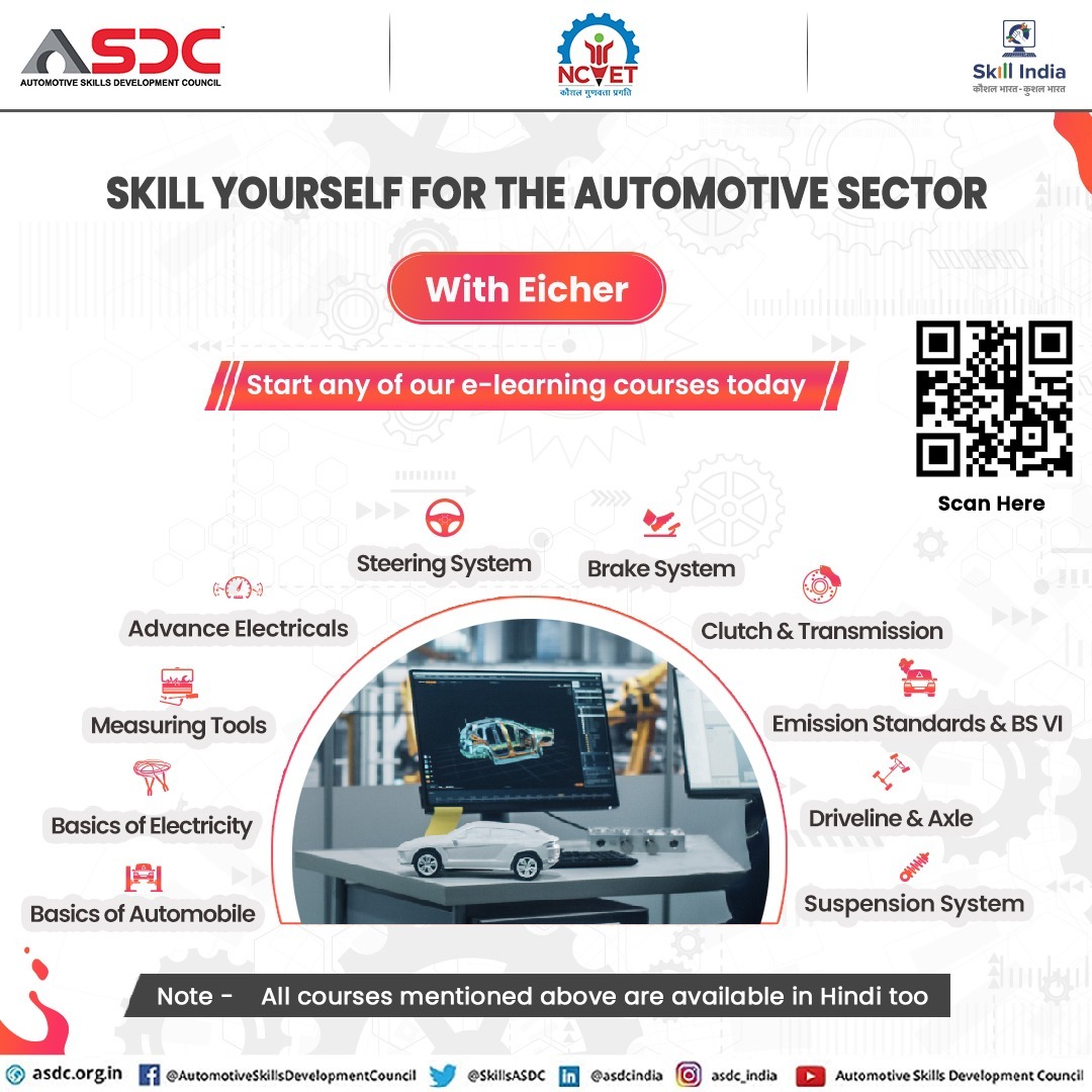 ASDC is offering a golden opportunity to upskill yourself in the dynamic automobile sector! Join us to Skill & Re-skill yourself in this rapidly growing industry. Register now and become a Skillful Pro with us, by clicking here at - bitly.ws/xwkW #elearning