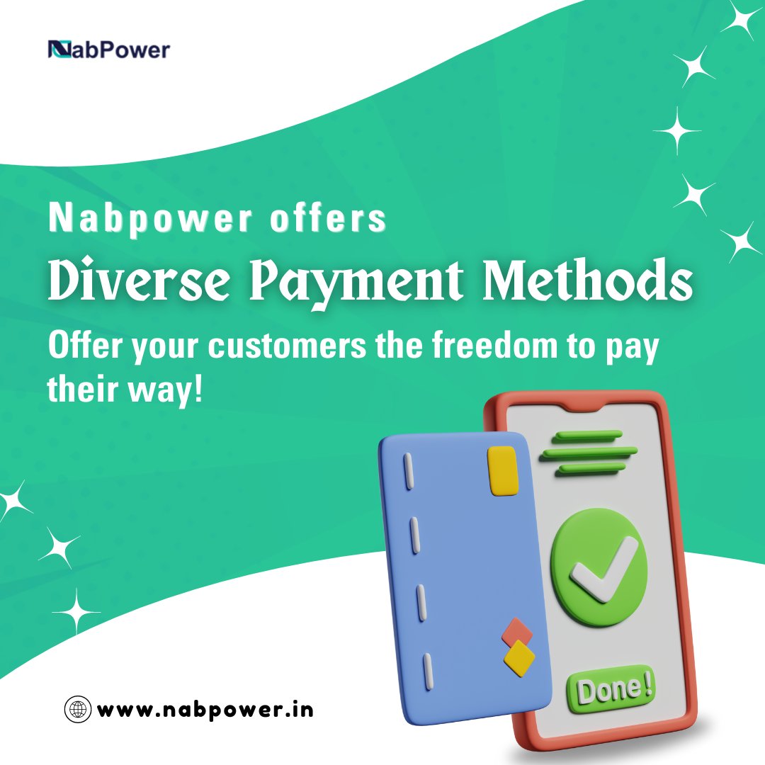 Unlock the power of choice with Nabpower! We believe that every customer is unique, and that's why we offer diverse payment methods.
 #DiversePayments 
#PaymentOptions #ConvenientTransactions #PayYourWayn #EmpowerCustomers
#PaymentFlexibility #SeamlessTransactions #ModernPayments