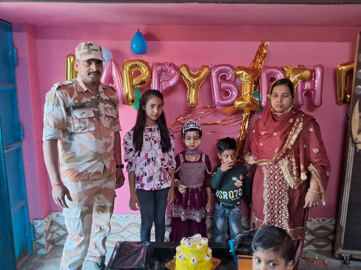 6th Bn #ITBP celebrated the birthday of Joya Khatun, daughter of Martyr CT/GD Mohammad Ahmad Ali Ansari of 32nd BN at their native place. On this occasion, 6th Bn presented a cake and sweets to the Martyr family. #Himveer #Bharat_Ke_Veer