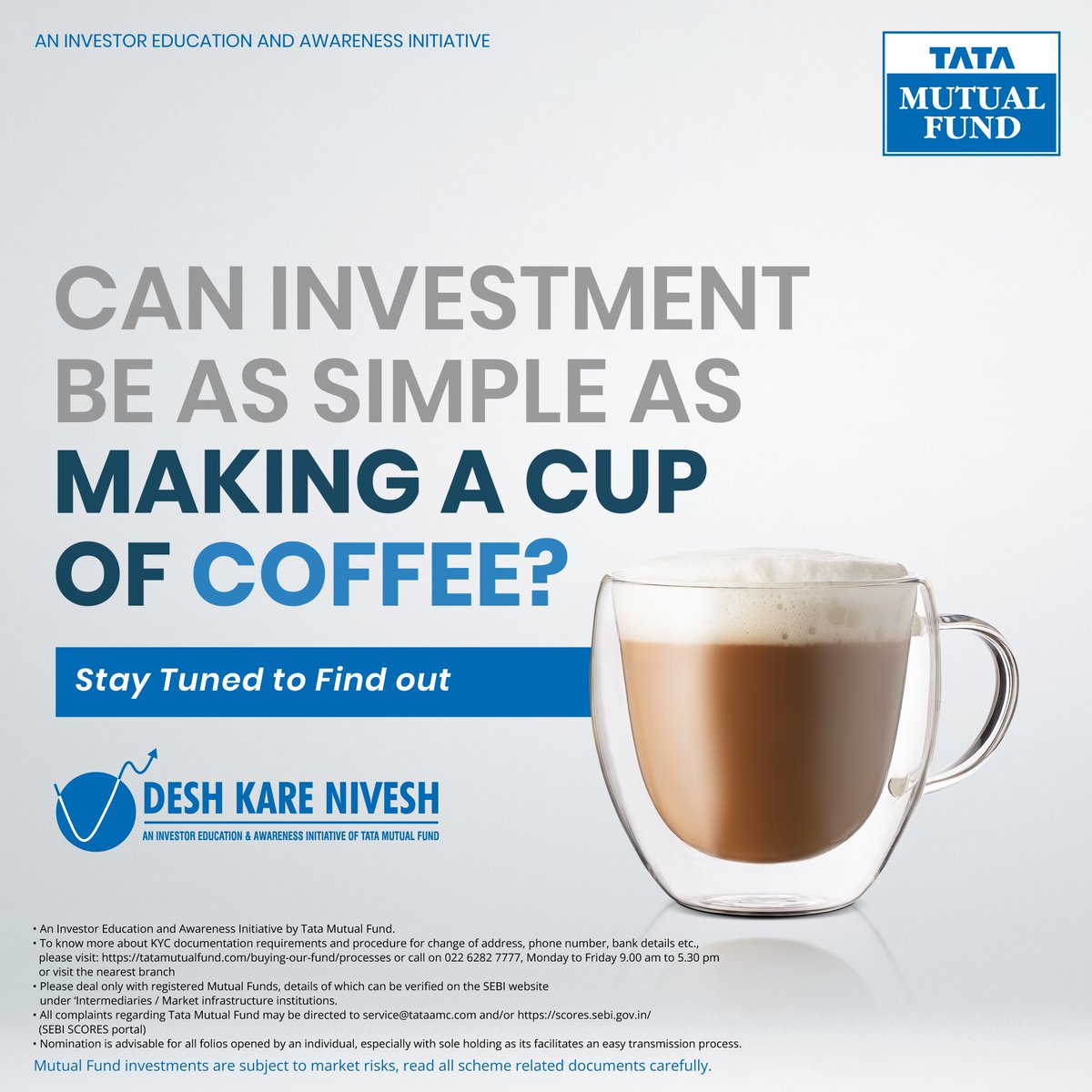TataMutualFund's tweet photo. Something fresh is brewing! A mutual fund scheme so simple, you'll wonder why you didn't start sooner. Watch this space for more!
#SimplicityIsBrewing #FreshCampaign #InvestmentMadeSimple #FinancialFreedom
#StayTuned #MutualFunds #MutualFundSahiHai #TataMutualFund #DeshKareNivesh https://t.co/YCmvr85ZSA
