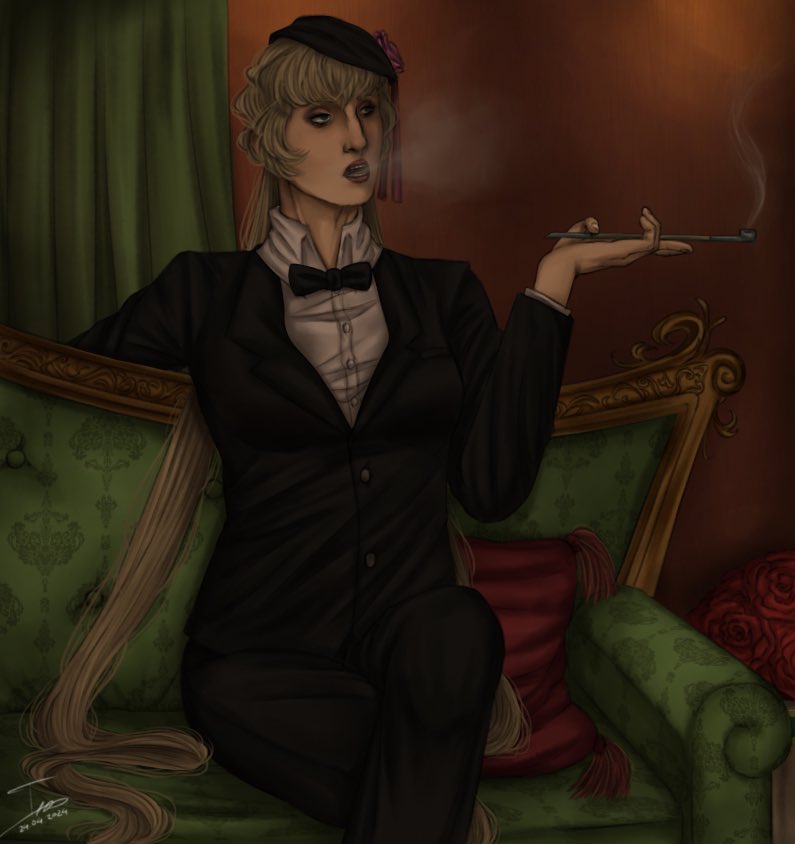 Agatha in a tuxedo have a jouyous lesbian visibility week
(Ty @agathatism for the idea 🥳)

#bsd #bsdfanart #bsdtwt #agathachristie #bungoustraydogs #bungosd