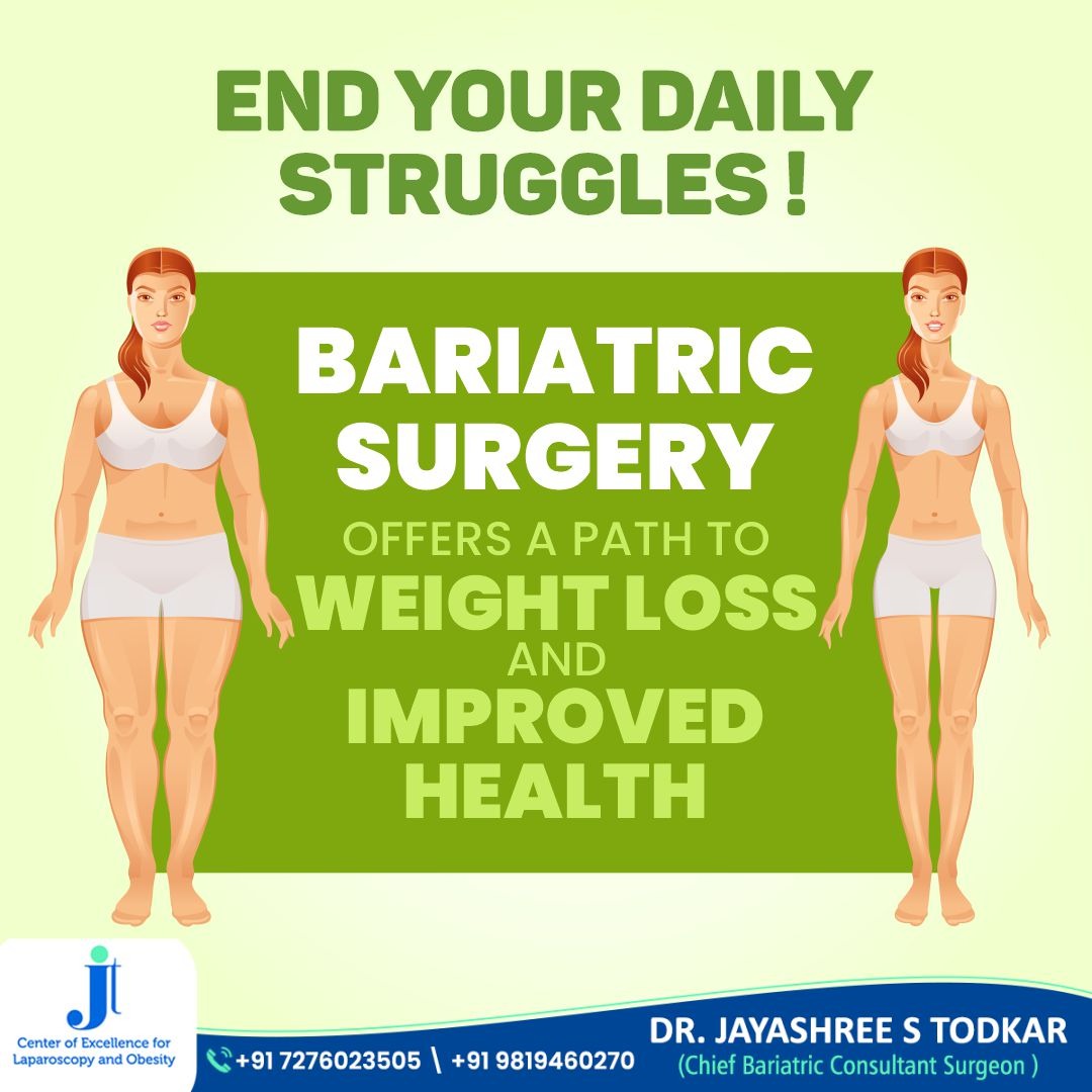 END YOUR DAILY STRUGGLES!
BARIATRIC SURGERY
OFFERS A PATH TO WEIGHT LOSS AND IMPROVED HEALTH
.
 #BariatricSurgery #MetabolicSurgery #DrJayashreeTodkar #LeadingSurgeon #WeightLossPath #HealthyLiving #HealthTransformation #BariatricHealth #WeightLossGoals #LifeAfterBariatricSurgery