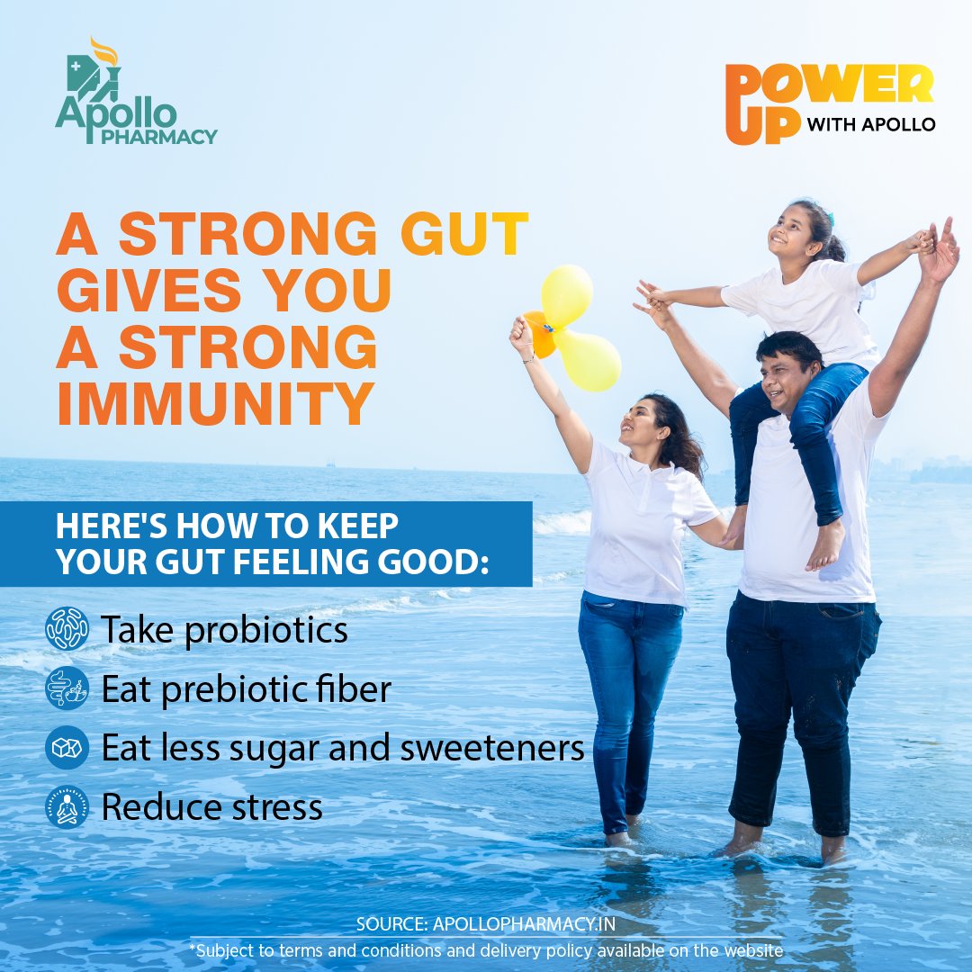 Strengthen your immunity from within! Enhance your gut health with probiotics, prebiotic fiber, and smart lifestyle choices. Protect your body's natural defense system for a healthier you. #GutHealth #Immunity #ApolloPharmacy #Fiber #PowerUp #HealthyLiving #NutritionTips…