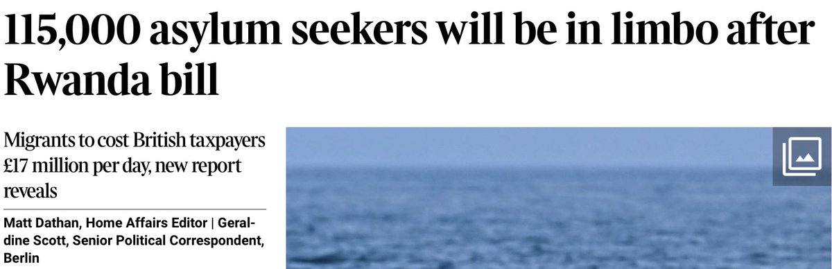 The cost of three attempts to ‘stop the boats’ will be £17m a day to take care of 115,000 asylum seekers who cannot be given asylum, integrated into UK society, or sent anywhere else bit.ly/3w7TkZK 402 arrived yesterday, 6667 this year, up 20% on same period 2023