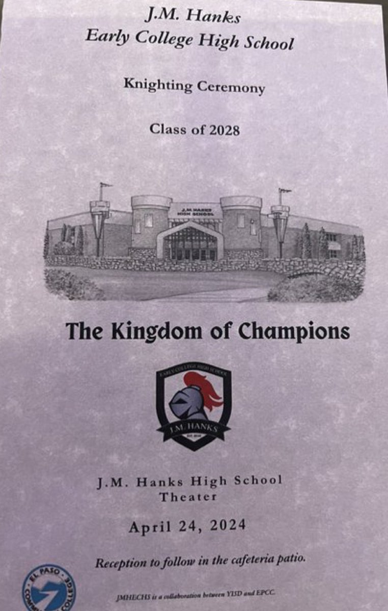 JM Hanks Early College Knighting Ceremony - Class of 2028.  ⚔️🎚⚔️
#KingdomofChampions
#DontBeGoodBeGreat
#WeAreHanks
@JMHanksHigh
#WeDeliverExcellence
#RiseandConquer
#THEDISTRICT 
@YsletaISD
#BeBold
#GrowthWins