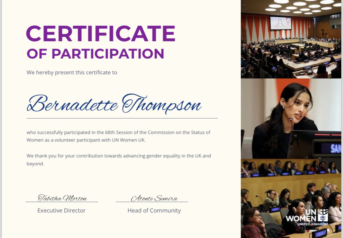 So pleased to have received my certificate of participation- Being part of the @UN_Women UK movement- Pushing for Progress to achieve Gender Equality for ALL Women #Genderequality #UNWomenUK