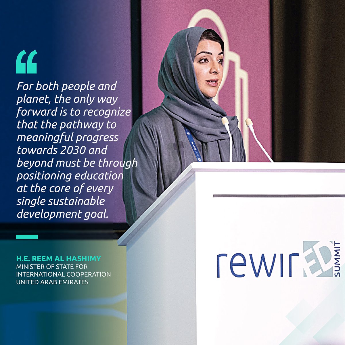 The Opening Session of the RewirEd Summit 2023 at @COP28_UAE sparked a powerful conversation on the imperative need for a paradigm shift in our #education system.  H.E. Reem Al Hashimy, UAE Minister of State for International Cooperation, set the tone for the Summit, stating in…