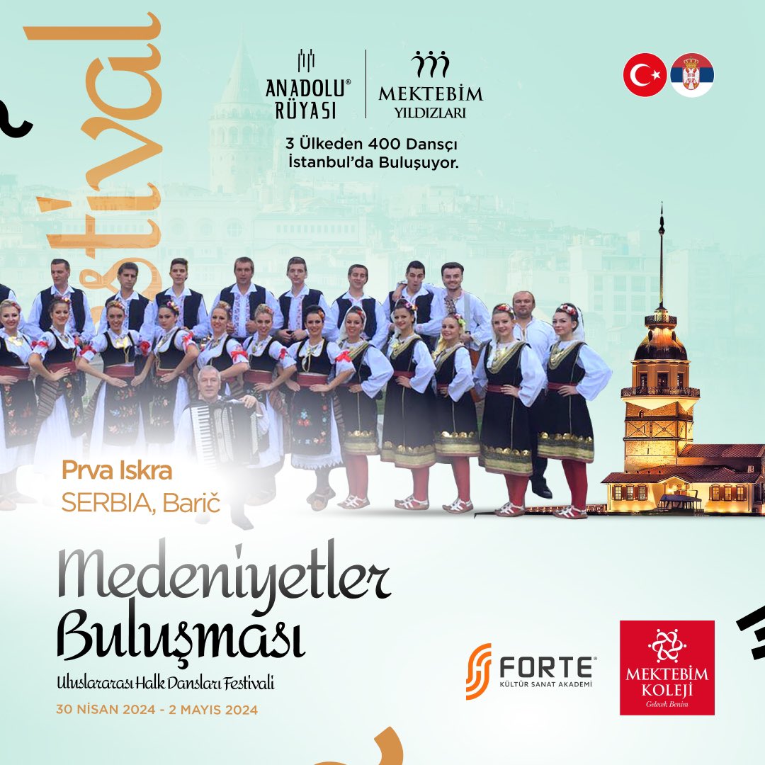 anadolu_ruyasi's tweet photo. 3 ülkeden 400 dansçı ve sanatçı İstanbul’da buluşuyor. 

İşte Medeniyetler Buluşması Uluslararası Halk Dansları Festivalimiz kapsamında 30 Nisan - 2 Mayıs tarihlerinde İstanbul’da sahne alacak misafir topluluklarımız.

Online Rezervasyon : 
https://t.co/4dp5cjFS0b

@forteakademi https://t.co/GLwLolvhPv