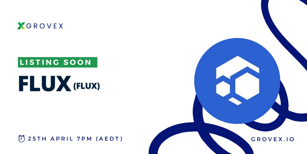 GroveXchange's tweet photo. Get ready for the arrival of @RunOnFlux ($FLUX) on our platform! 

⏰ Deposits Open Now
📅 Trading Begins: April 25th, 2024
🕒 Time: 7:00 PM AEDT / 8:00 AM UTC / 3:00 AM EST

Discover FLUX:
Introducing FLUX, the native cryptocurrency powering the decentralized Web3 internet. Fuel transactions, collateralize nodes, and contribute to the Flux ecosystem!

Learn More: https://t.co/miE1tPjyPz

#FLUX #ListingSoon #Web3 #Decentralization